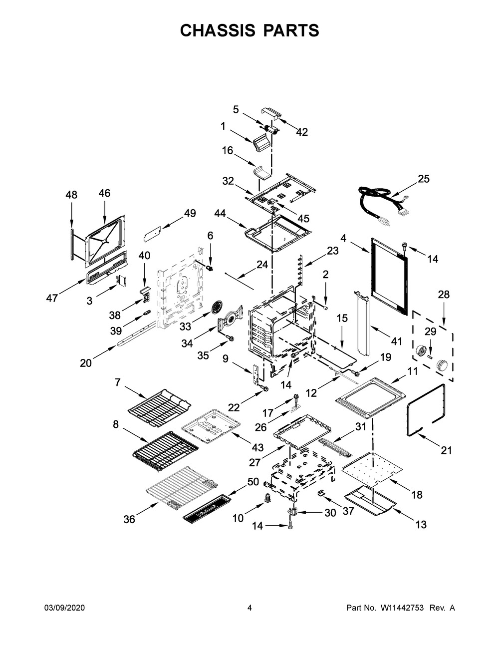 Chassis Parts Diagram and Parts List for KSGB900ESS4  Whirlpool Range