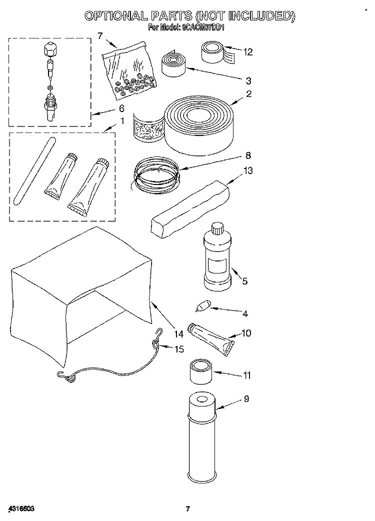 OPTIONAL Diagram and Parts List for 8CACM07DD1  Whirlpool Air Conditioner