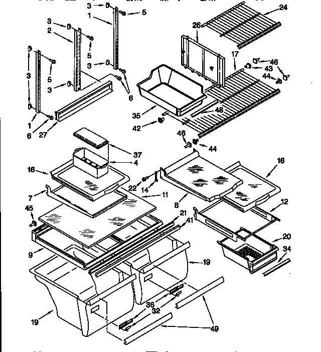 Shelf Parts Diagram and Parts List for ED25DMXDW00  Whirlpool Refrigerator