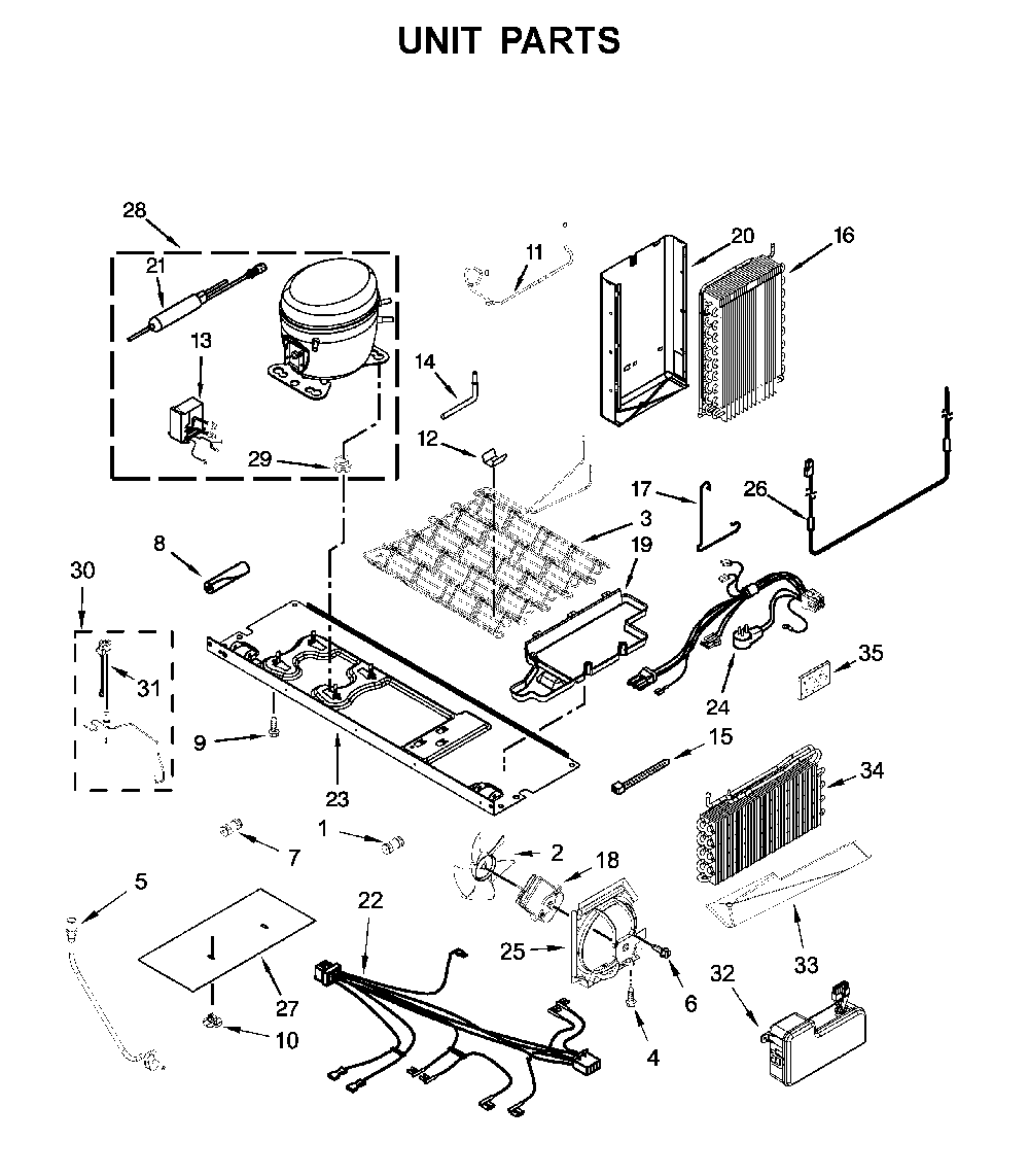 Unit parts Diagram and Parts List for 10651769512  Kenmore Refrigerator