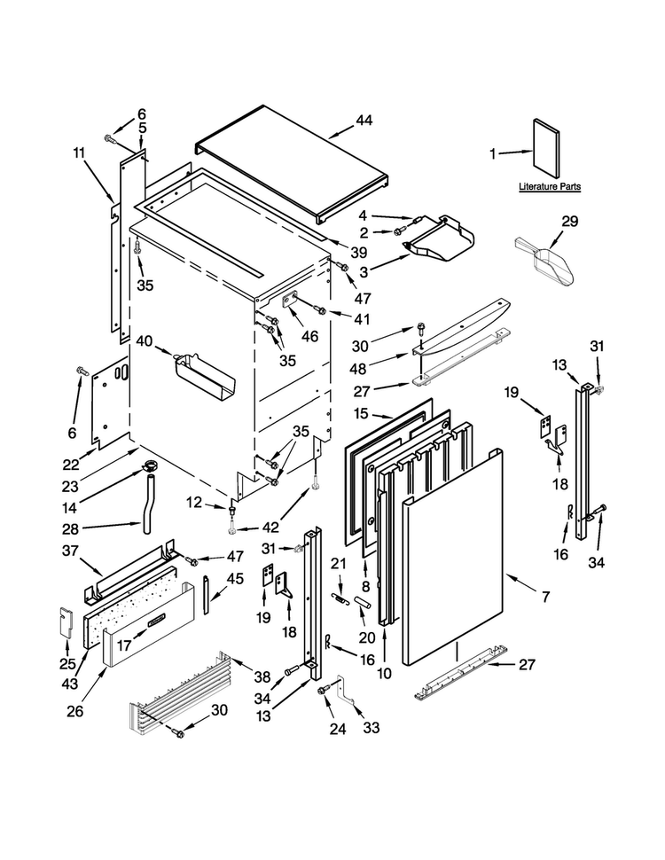Cabinet, Door And Liner Parts Diagram and Parts List for KUIS18NNZW0  KitchenAid Ice Maker