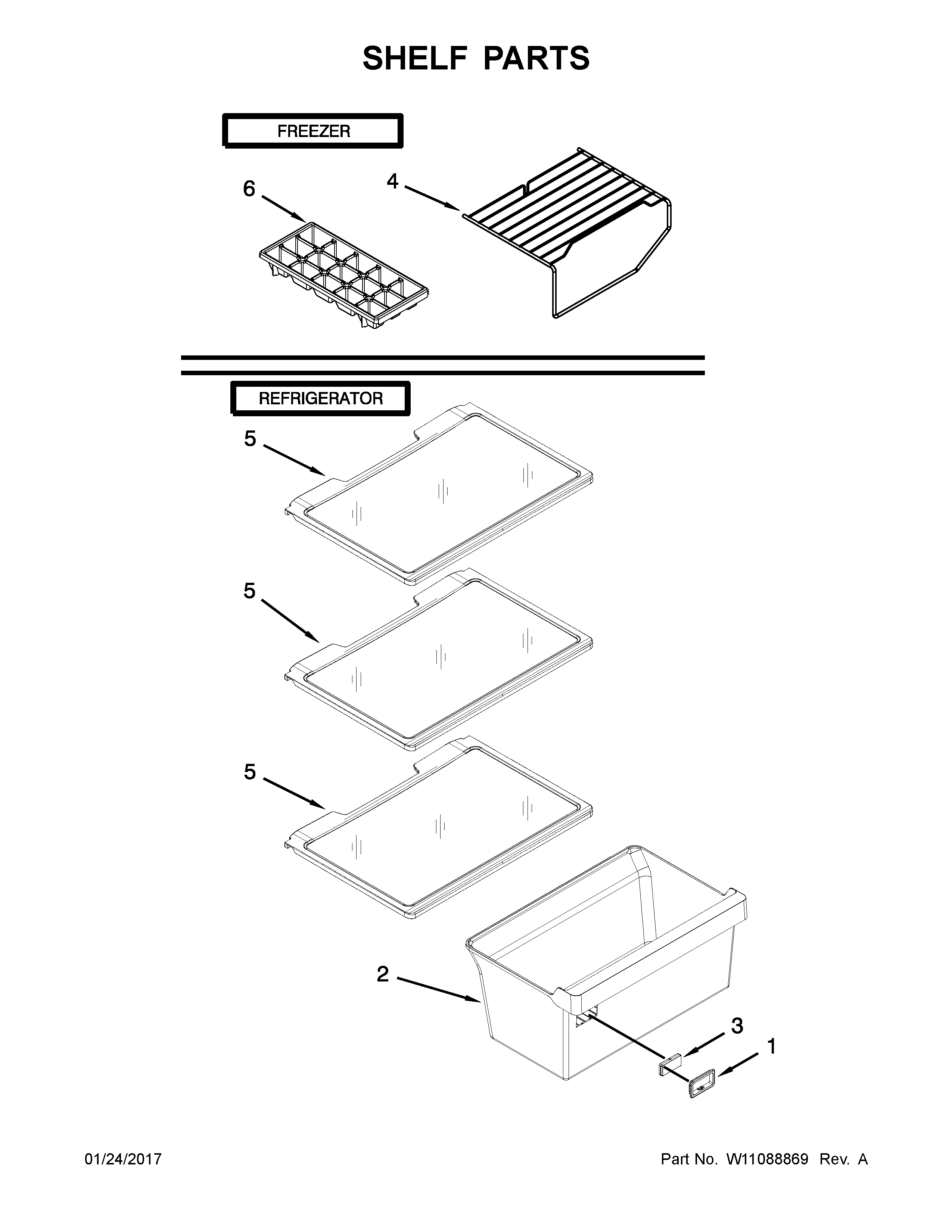 Shelf Parts Diagram and Parts List for 10676399413  Kenmore Refrigerator
