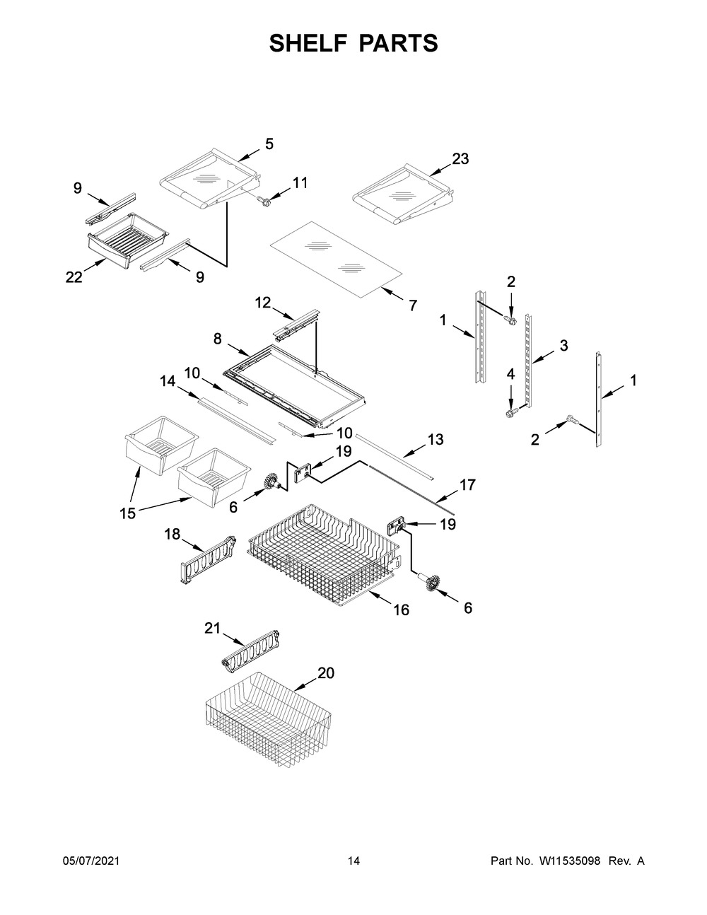 Shelf Parts Diagram and Parts List for WRB329LFBM03  Whirlpool Refrigerator