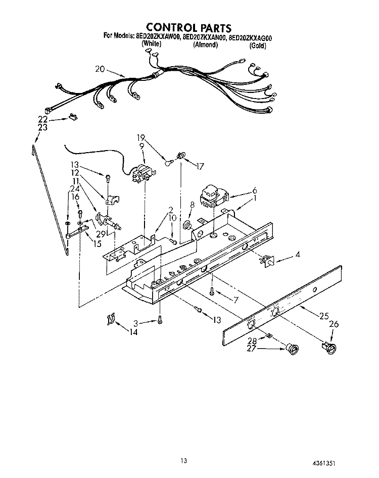 CONTROL, LIT/OPTIONAL Diagram and Parts List for 8ED20ZKXAN00  Whirlpool Refrigerator