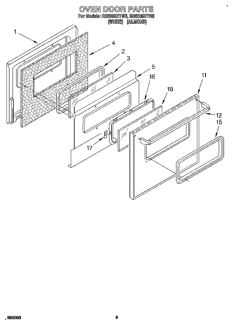 OVEN DOOR Diagram and Parts List for RS6305XYN6  Whirlpool Range