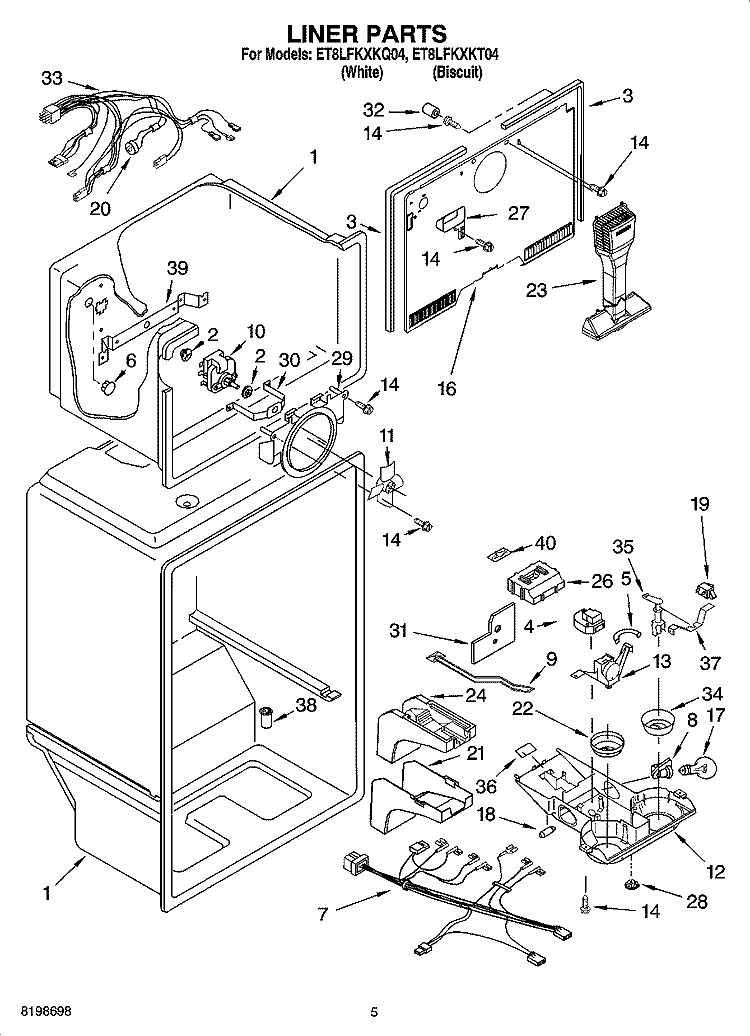 LINER PARTS Diagram and Parts List for ET8LFKXKQ04  Whirlpool Refrigerator