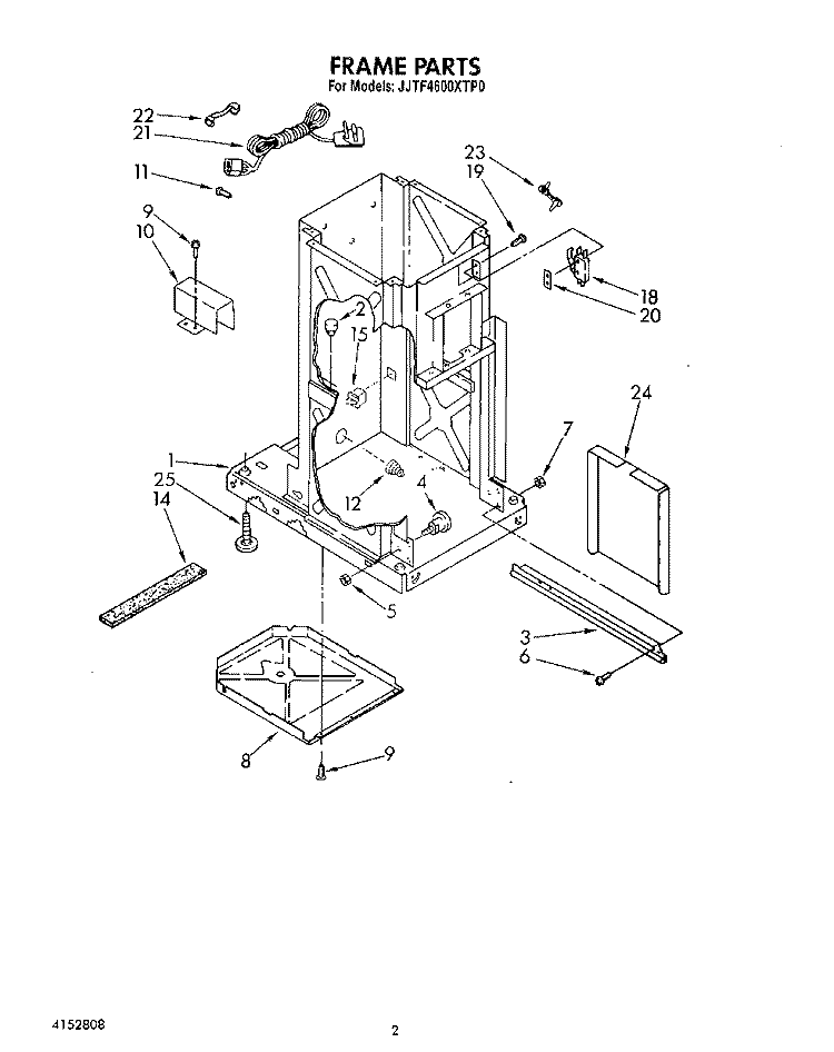 FRAME Diagram and Parts List for JJTU4600XTP0  Whirlpool Trash Compactor