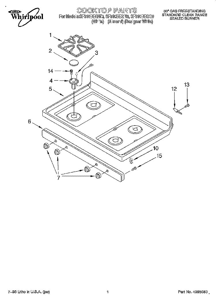 COOKTOP Diagram and Parts List for SF310BEGW0  Whirlpool Range