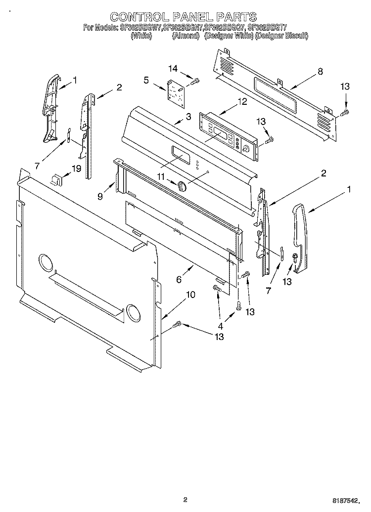 CONTROL PANEL Diagram and Parts List for SF362BEGQ7  Whirlpool Range