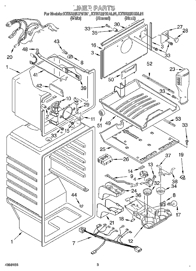 LINER Diagram and Parts List for KTRS22KGBL01  KitchenAid Refrigerator