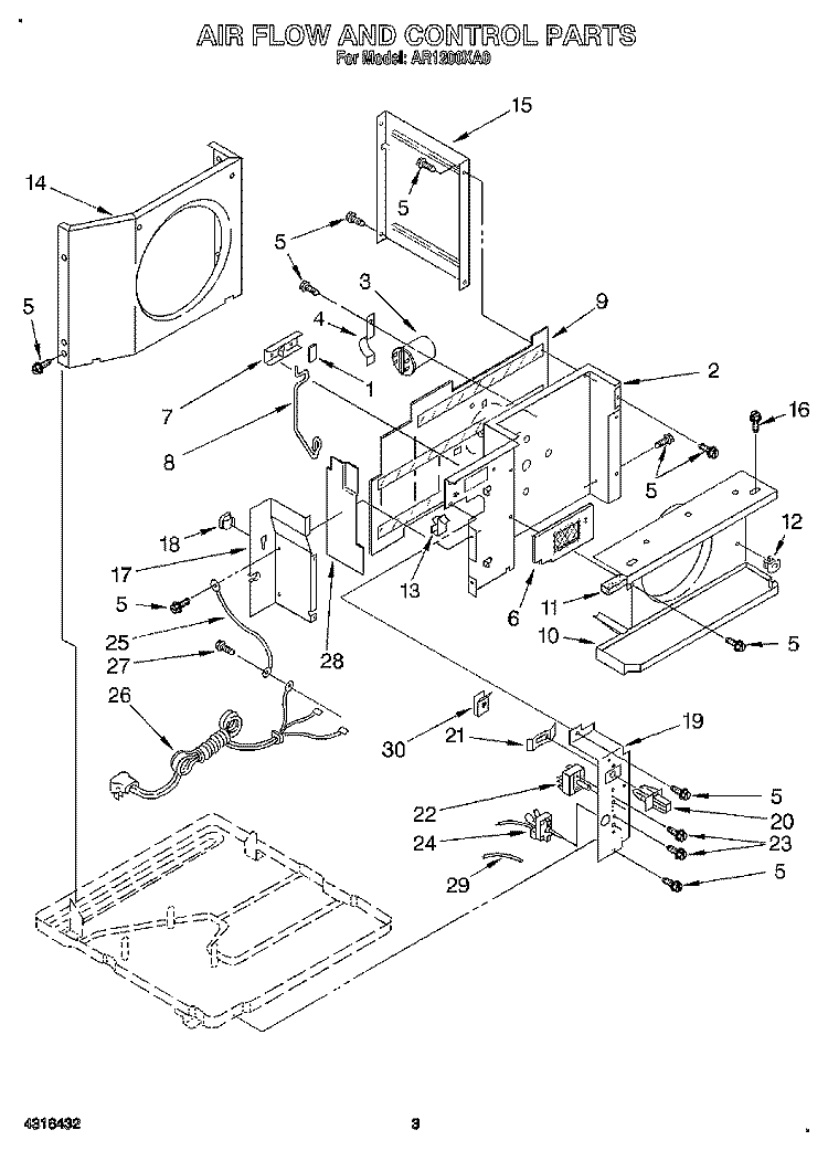AIRFLOW AND CONTROL Diagram and Parts List for AR1200XA0  Whirlpool Air Conditioner