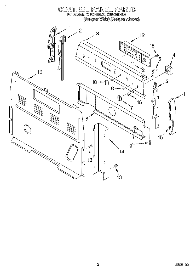CONTROL PANEL Diagram and Parts List for CES366HZ0  Whirlpool Range