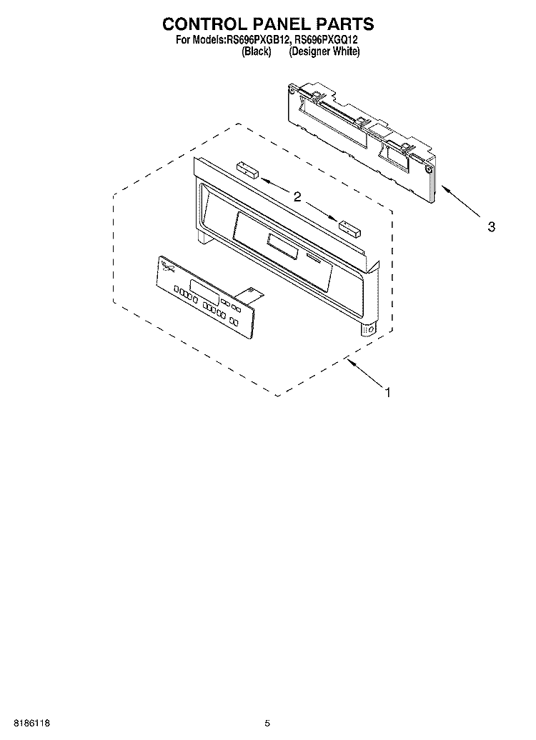 CONTROL PANEL PARTS Diagram and Parts List for RS696PXGB12  Whirlpool Range