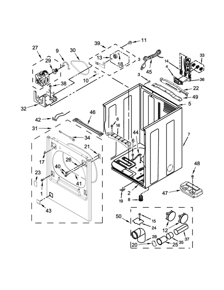 Cabinet Parts Diagram and Parts List for WGD8700EC2  Whirlpool Dryer