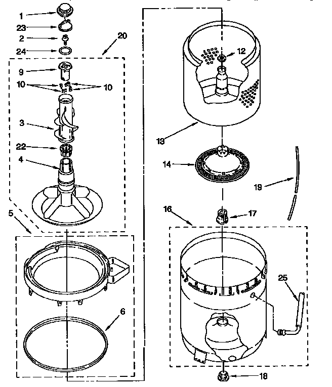 Tub, Basket, And Agitator Diagram and Parts List for LSR7233BGO  Whirlpool Washer