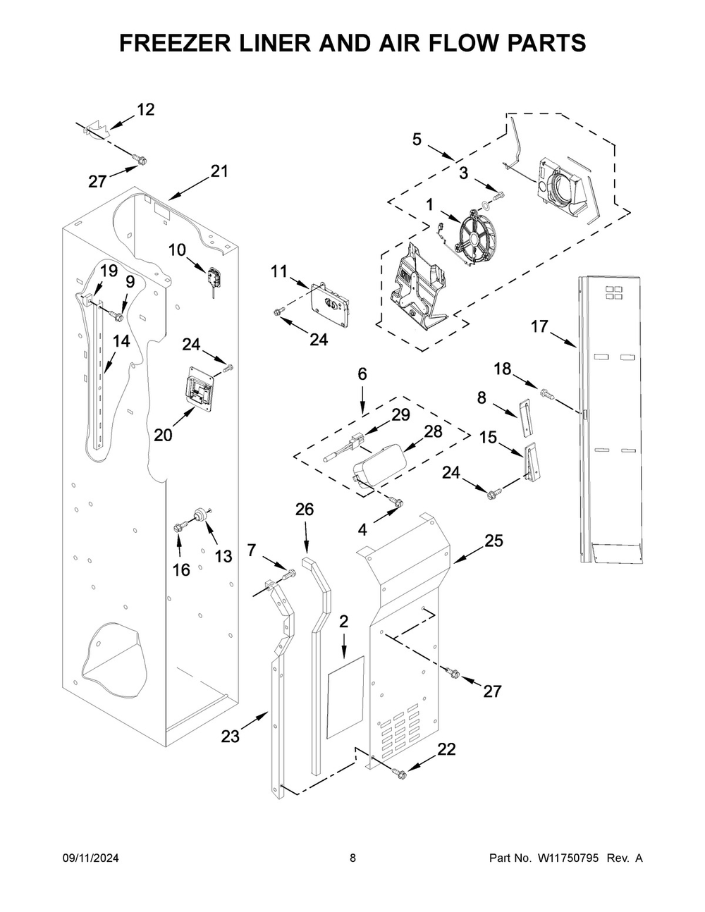 05 - Freezer Liner And Air Flow Parts Diagram and Parts List for JBSS42E22L01  Whirlpool Refrigerator