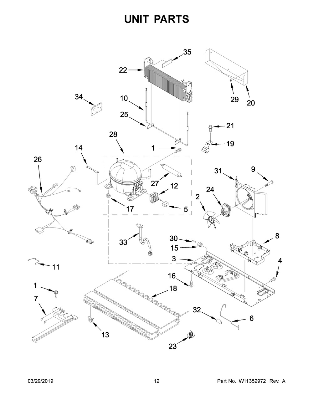 Unit Parts Diagram and Parts List for WRFA32SMHN01  Whirlpool Refrigerator
