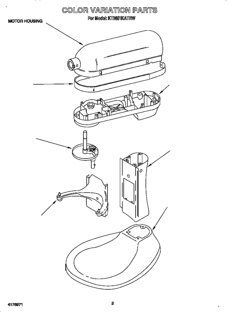 Motor Housing Diagram and Parts List for KT2651KATRW  KitchenAid Mixer
