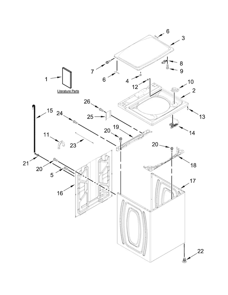 Top And Cabinet Parts Diagram and Parts List for 7MWTW1500EM0  Whirlpool Washer