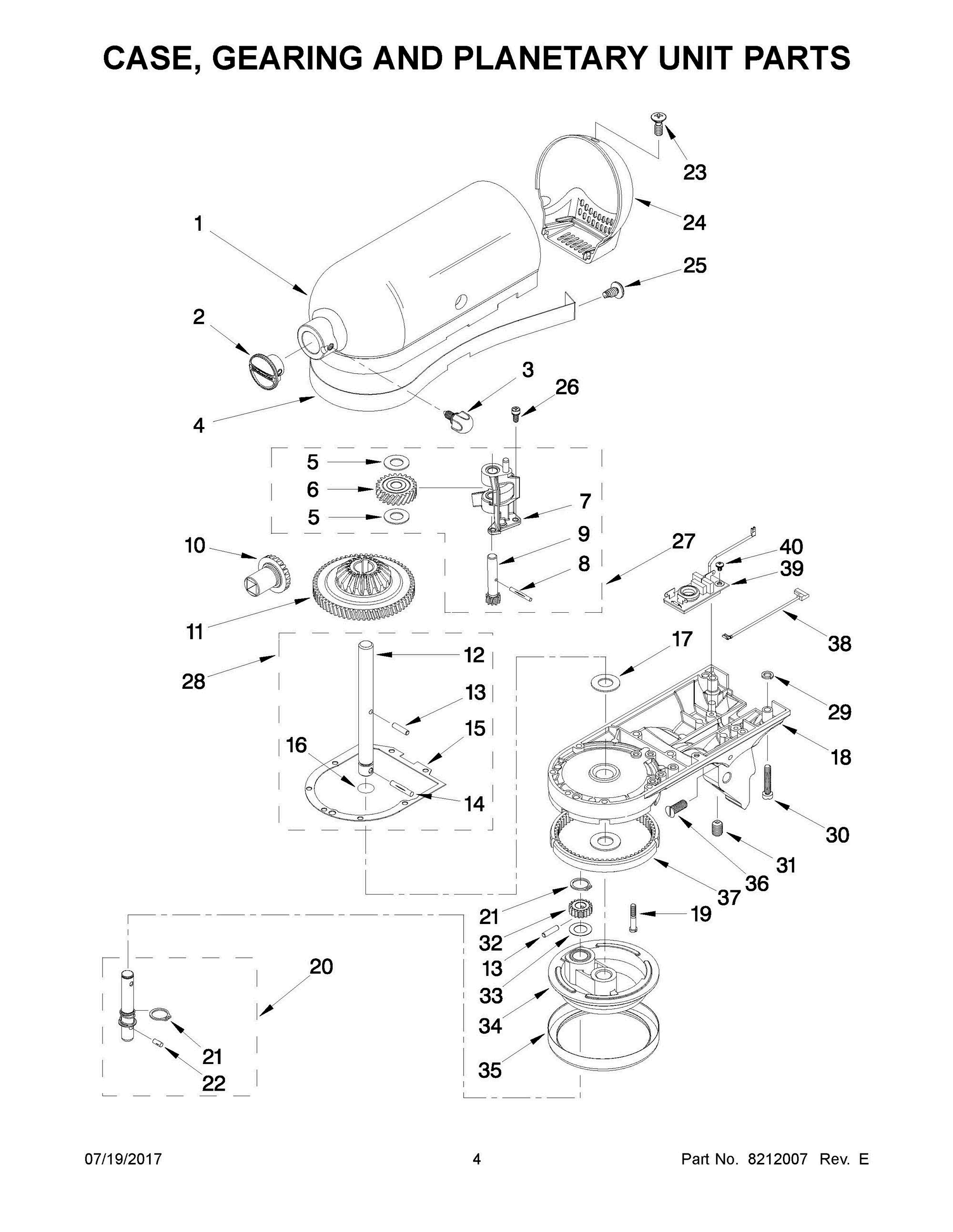 03 - CASE, GEARING AND PLANETARY UNIT PARTS Diagram and Parts List for 5KSM150PSACP0  Whirlpool Mixer