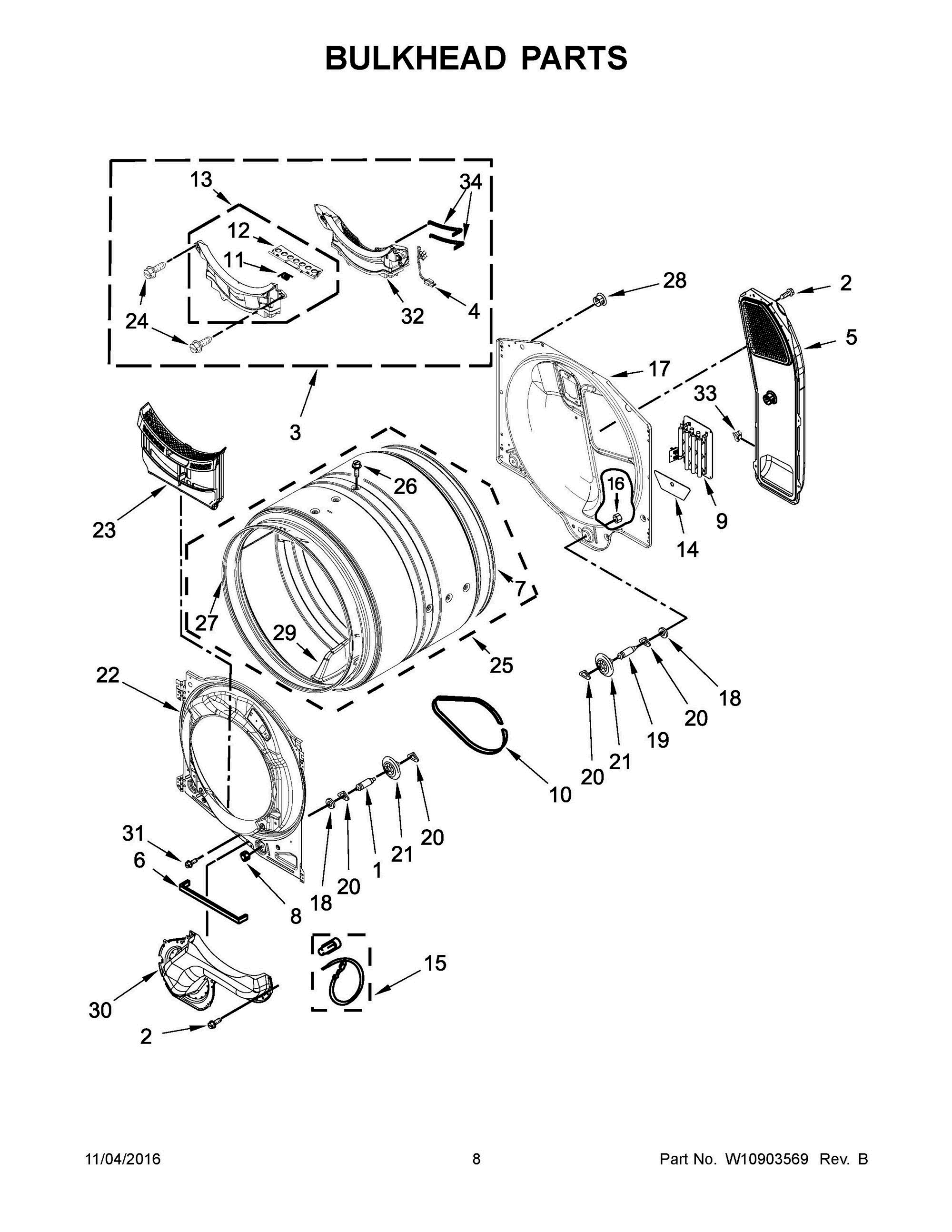 05 - BULKHEAD PARTS Diagram and Parts List for YWED7990FW0  Whirlpool Dryer