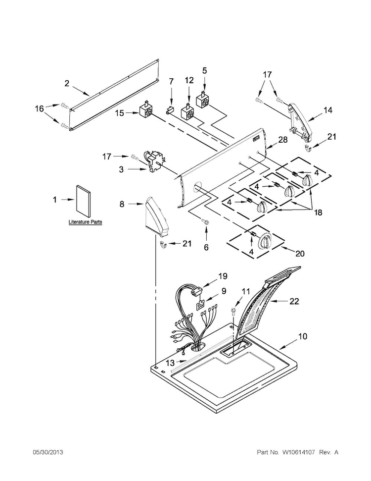 Top And Console Parts Diagram and Parts List for 110C61292012  Kenmore Dryer