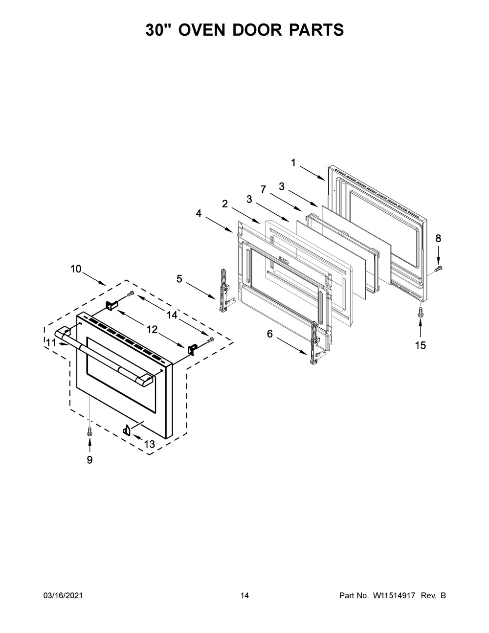 30 Inch Oven Door Parts Diagram and Parts List for JGRP548HL01  Whirlpool Range