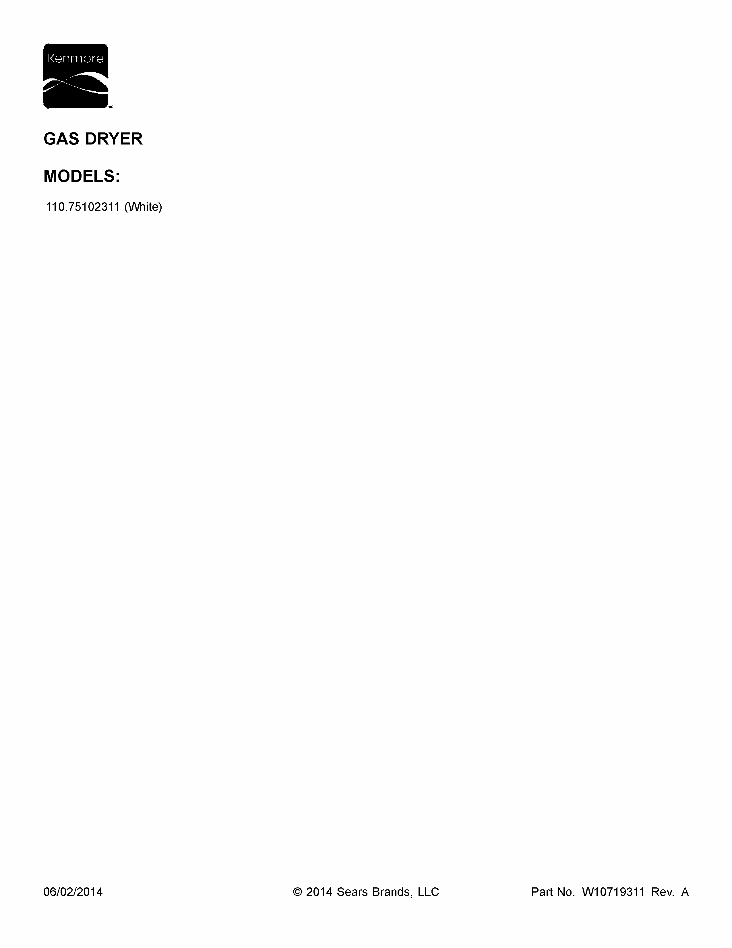 Cover Sheet Diagram and Parts List for 11075102311  Kenmore Dryer
