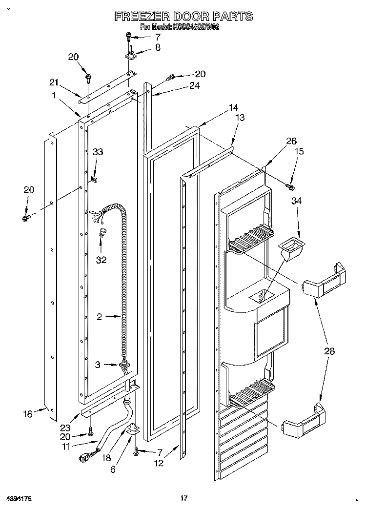 FREEZER DOOR Diagram and Parts List for KSSS48QDW02  KitchenAid Refrigerator