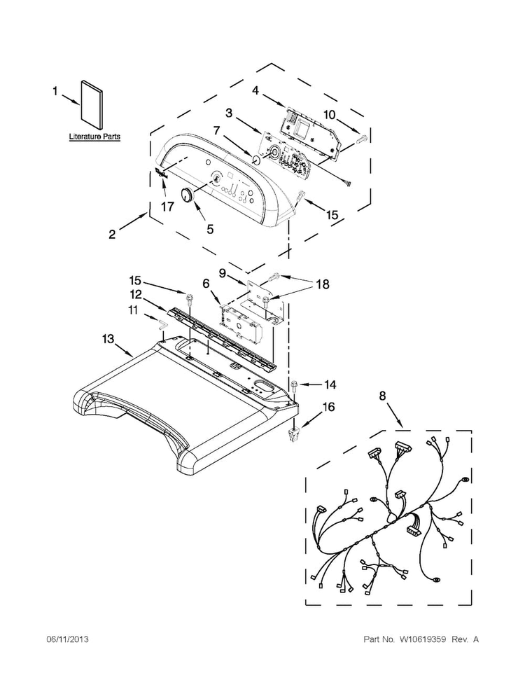 Top And Console Parts Diagram and Parts List for WGD8900BC0  Whirlpool Dryer