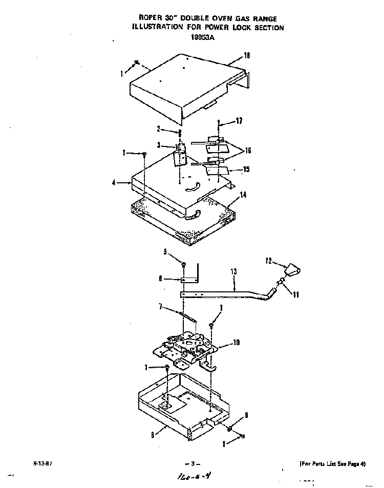 Power Lock Diagram and Parts List for 1885*3A  Roper Range