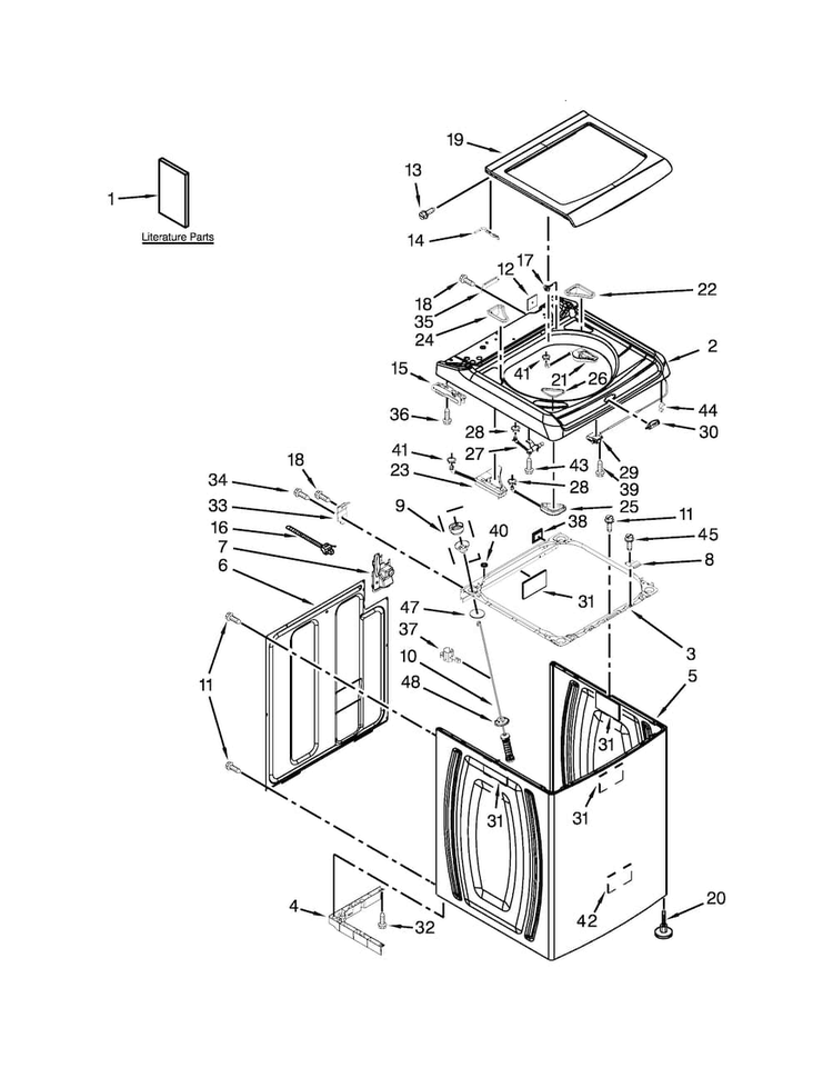 Top And Cabinet Parts Diagram and Parts List for WTW8540BC1  Whirlpool Washer