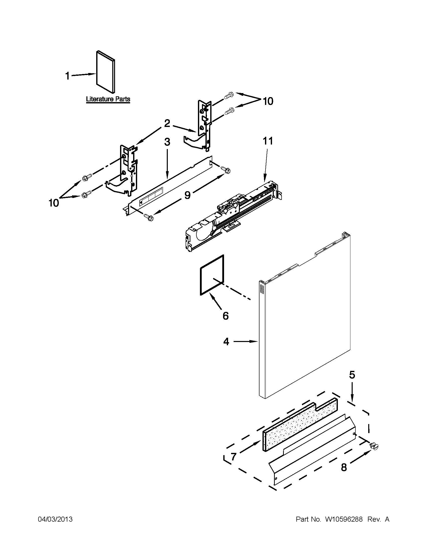 Door And Panel Parts Diagram and Parts List for 66513262K113  Kenmore Dishwasher