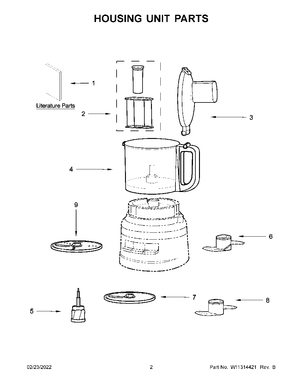 Housing Unit Parts Diagram and Parts List for KFP0710CU0  KitchenAid Food Processor