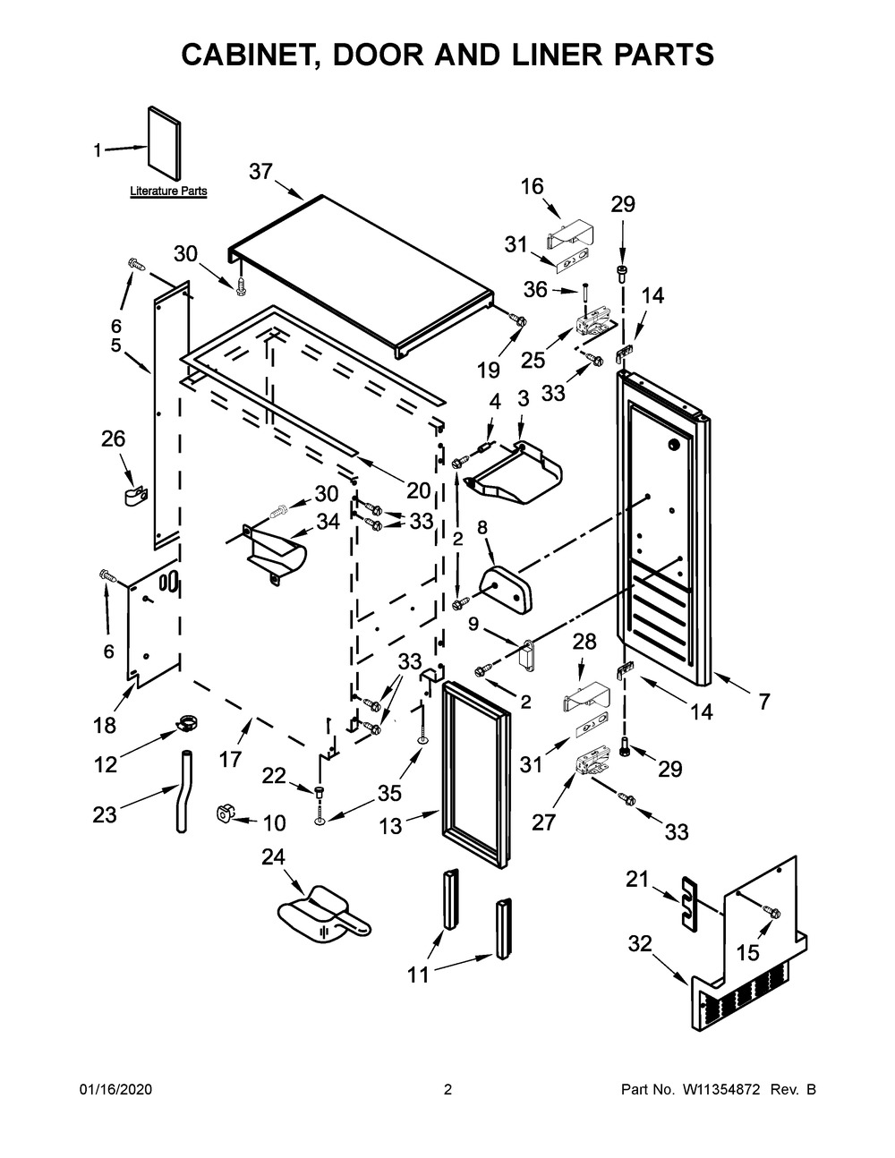 Cabinet, Door And Liner Parts Diagram and Parts List for KUIX535HPA00  Whirlpool Refrigerator