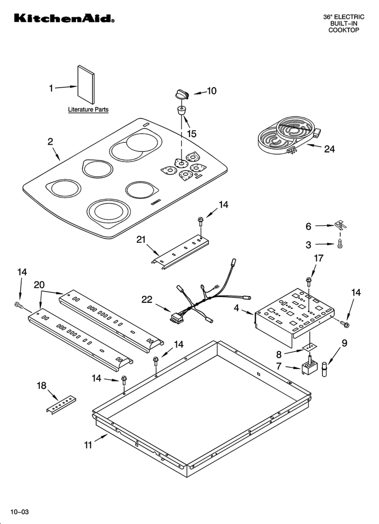 Cooktop Parts, Miscellaneous Parts Diagram and Parts List for KECC562GBL06  KitchenAid Cooktop