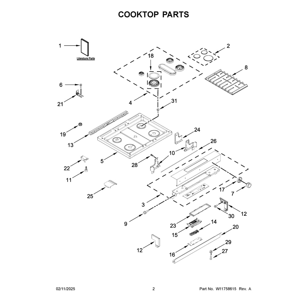 Cooktop Parts Diagram and Parts List for KSGB900ESS6  KitchenAid Range