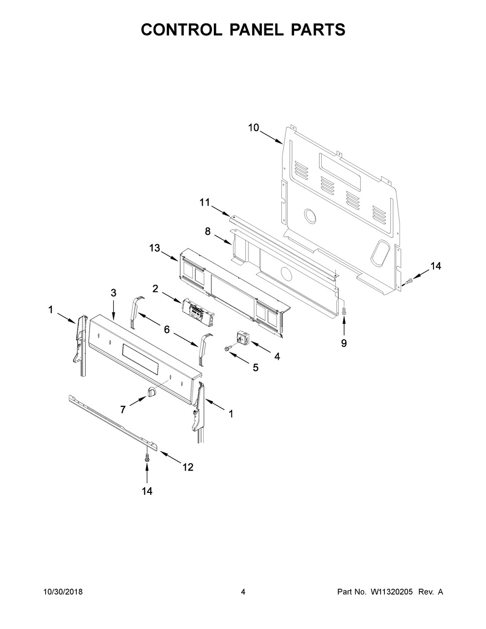 Control Panel Parts Diagram and Parts List for WFE550S0HW1  Whirlpool Range