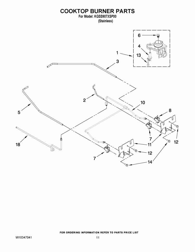 COOKTOP BURNER PARTS Diagram and Parts List for KGSS907XSP00  KitchenAid Range