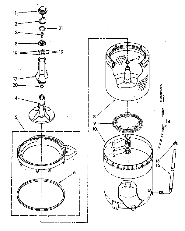 Agitator, Basket And Tub Diagram and Parts List for LA9800XSN2  Whirlpool Washer