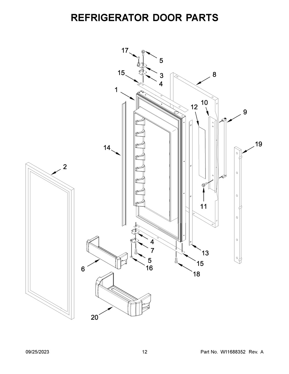 Refrigerator Door Parts Diagram and Parts List for KBFN506ESS05  KitchenAid Refrigerator