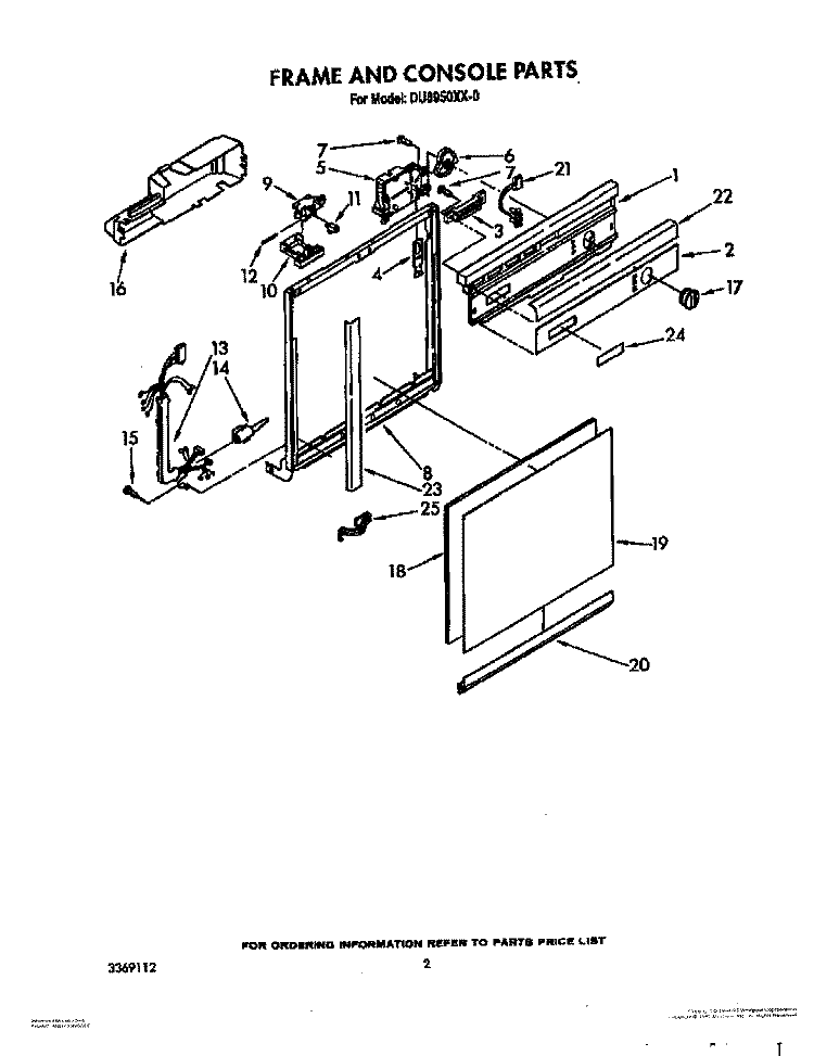 FRAME AND CONSOLE Diagram and Parts List for DU8950XX0  Whirlpool Dishwasher