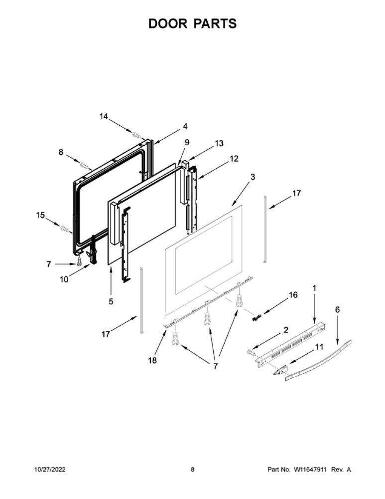 Door Parts Diagram and Parts List for WEG745H0LZ4  Whirlpool Range