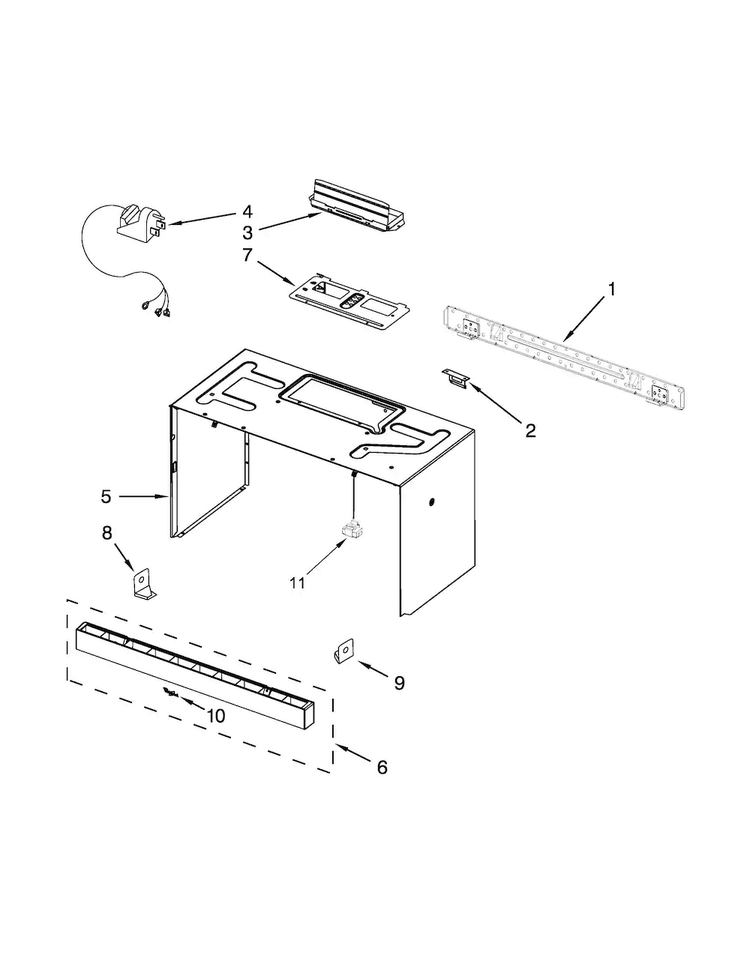 Cabinet And Installation Parts Diagram and Parts List for WMH31017AB2  Whirlpool Microwave
