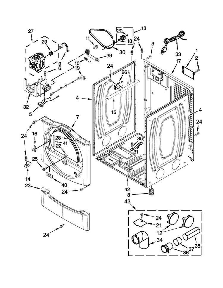 Cabinet Parts Diagram and Parts List for WGD9371YW2  Whirlpool Dryer
