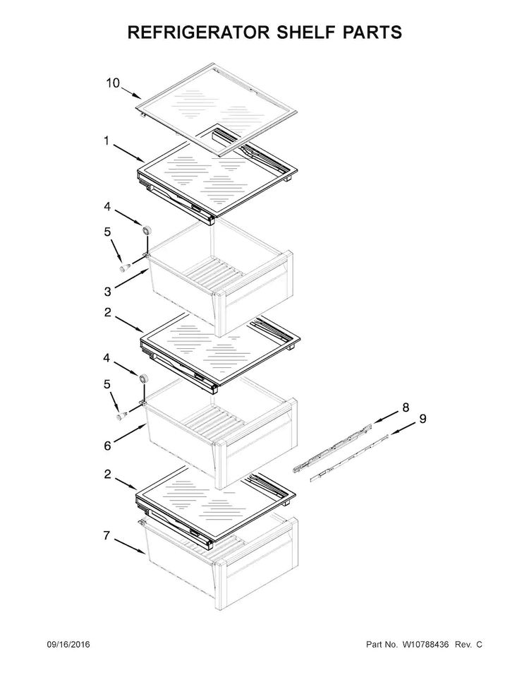 Refrigerator Shelf Parts Diagram and Parts List for 10651762510  Kenmore Refrigerator