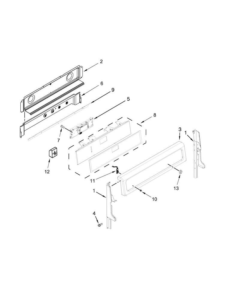 Control Panel Parts Diagram and Parts List for WGE555S0BW01  Whirlpool Range