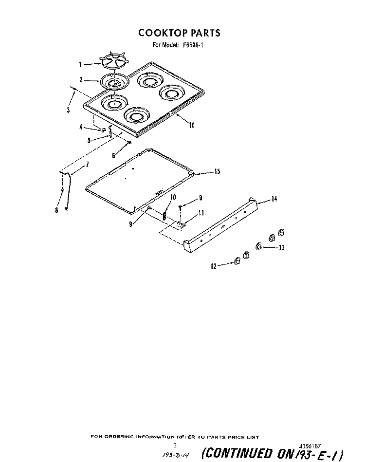 COOK TOP Diagram and Parts List for F6508^1  Whirlpool Range