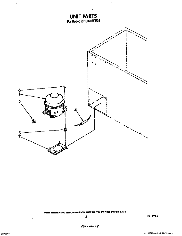 UNIT Diagram and Parts List for RH1500RWW00  Roper Freezer