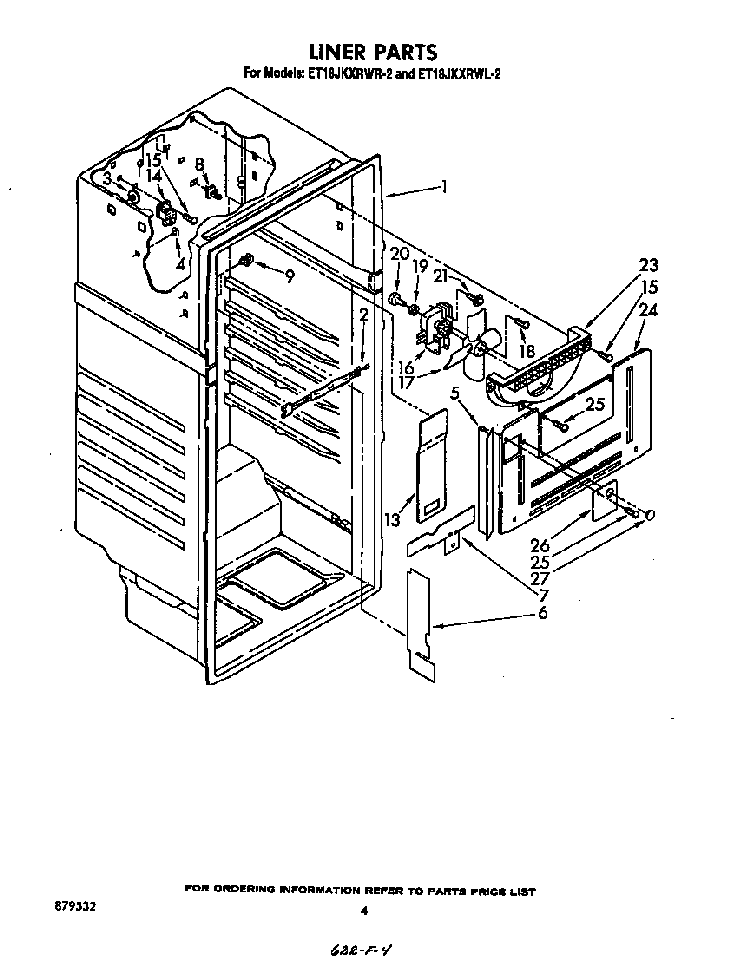 Liner Diagram and Parts List for ET18JKXRW2  Whirlpool Refrigerator